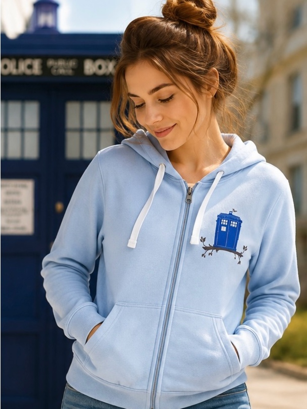 Doctor Who Dr Hoo Owl TARDIS Hoodie Threadless 11 Doctors Zip Up XS Rare